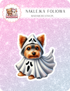 Naklejka foliowa pojedyncza, MaDam Halloween Piesek Przebieraniec - Psiak, który wie, jak zrobić show w halloweenowej pelerynie!