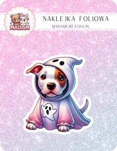 Naklejka foliowa pojedyncza, MaDam Halloween Kostka Psia - Kiedy piesek wciela się w rolę strasznego ducha!