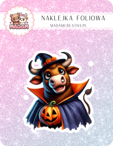 Naklejka foliowa pojedyncza, MaDam Halloween Krówka Czarownica - Krówka, która zna wszystkie halloweenowe zaklęcia!