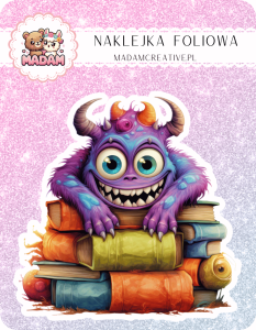 Naklejka foliowa pojedyncza, MaDam Halloween Potwór Książkowy - Potwór, który pożera książki - dosłownie!