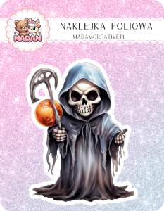 Naklejka foliowa pojedyncza, MaDam Halloween Żniwiarz Dyniowy - Żniwiarz, który zbiera tylko najlepsze dynie!