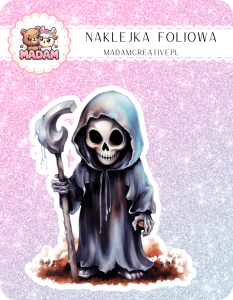 Naklejka foliowa pojedyncza, MaDam Halloween Kostucha z Uśmiechem - Żniwiarz, który zawsze ma czas na uśmiech!