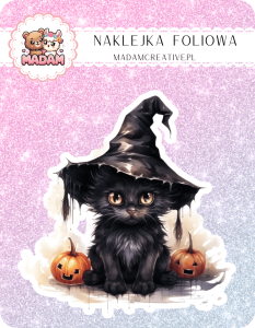 Naklejka foliowa pojedyncza, MaDam Halloween Kotka Wiedźma - Czarownica z pazurkami, która nie boi się żadnego czarodzieja!