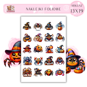 Naklejki Foliowe 13x19, Madam Halloween Pajęcze Miszmasz – Bo jedna pajęczyna to za mało, a dziesięć to już impreza!