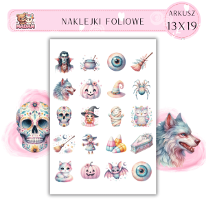 Naklejki Foliowe 13x19, Madam Halloween Pastelowy koszmar Halloween: Cukierek albo pastelowy potworek!