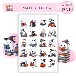 Naklejki Foliowe 13x19, Madam Halloween Duszki Książkowe - Nawet duchy lubią czytać przy pełni!