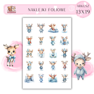 Naklejki Foliowe 13x19, Madam święta: Reniferki w zimowej krainie – małe rogate figle w śniegu!
