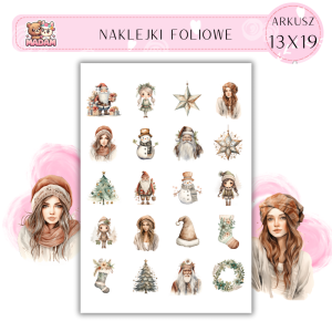 Naklejki Foliowe 13x19, Madam święta: Zimowe postacie – Mikołaj, bałwanki i świąteczne figury!