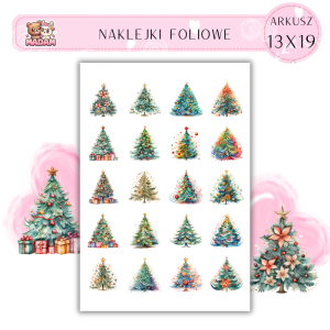 Naklejki Foliowe 13x19, Madam święta: Kolorowe choinki – choinkowe szaleństwo w różnych odcieniach!