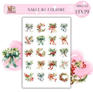Naklejki Foliowe 13x19, Madam święta: Zimowe gałązki i wianuszki – elegancja natury na Twojej choince!