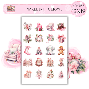 Naklejki Foliowe 13x19, Madam święta: Pastelowa magia – różowe pierniki i zimowe cuda!