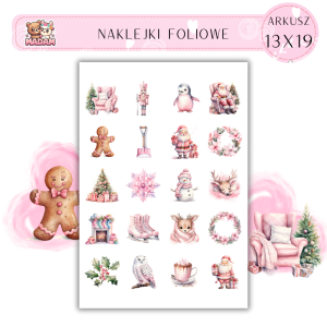 Naklejki Foliowe 13x19, Madam święta: Świąteczne różowe cuda – choinki, prezenty i aniołki w pastelach!