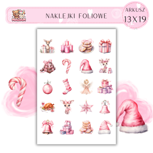 Naklejki Foliowe 13x19, Madam święta: Różowy blask – świąteczne cuda w pastelowych tonach!