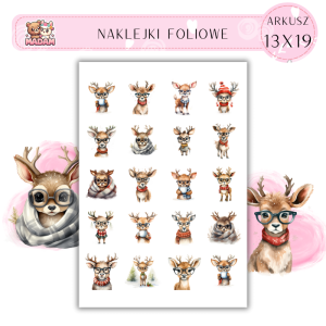 Naklejki Foliowe 13x19, Madam święta: Renifery w stylu vintage – klasyka świąt w eleganckiej formie!