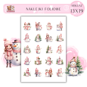 Naklejki Foliowe 13x19, Madam zima: Bałwanki w pastelach – zimowe figle w delikatnych kolorach!