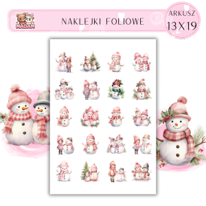 Naklejki Foliowe 13x19, Madam zima: Zimowe bałwanki – śnieżne przygody z uśmiechem!