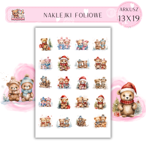 Naklejki Foliowe 13x19, Madam święta: Misie w święta – słodkie świąteczne chwile z misiami!
