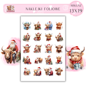 Naklejki Foliowe 13x19, Madam święta: Świąteczne byczki – wesołe rogate przygody!