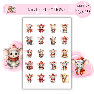 Naklejki Foliowe 13x19, Madam święta: Świąteczne myszki – urocze gryzonie w świątecznej scenerii!