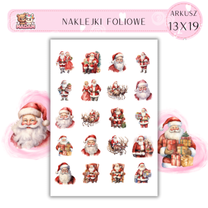 Naklejki Foliowe 13x19, Madam święta: Święty Mikołaj w akcji – prezenty, renifery i świąteczny nastrój!