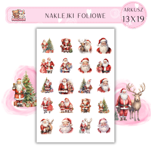 Naklejki Foliowe 13x19, Madam święta: Święty Mikołaj i renifery – świąteczne przygody w pełnym rozkwicie!