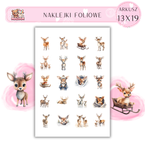 Naklejki Foliowe 13x19, Madam święta: Urocze jelonki i renifery – zwierzęta zimowej krainy pełne magii!