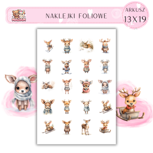 Naklejki Foliowe 13x19, Madam święta: Renifery w zimowej scenerii – zimowa radość w każdym detalu!