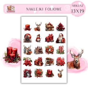 Naklejki Foliowe 13x19, Madam święta: Czerwone prezenty i zimowe dekoracje – świąteczne detale z nutką tradycji!