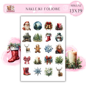 Naklejki Foliowe 13x19, Madam święta: Renifery, ozdoby i świąteczna magia – idealne na każdy prezent!