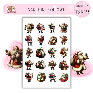 Naklejki Foliowe 13x19, Madam święta: Święty Mikołaj w akcji – wór prezentów i świąteczny nastrój na każdym kroku!