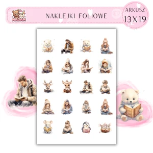 Naklejki Foliowe 13x19, Madam zima: Dzieci czytające książki – zimowe chwile pełne ciepła i refleksji!