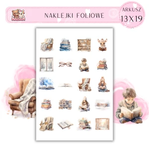 Naklejki Foliowe 13x19, Madam zima: Zimowe książki i przytulne wnętrza – idealne na długie zimowe wieczory!