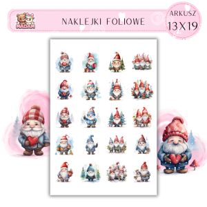 Naklejki Foliowe 13x19, Madam święta: Gnomy z prezentami – świąteczne psoty w każdej paczce!