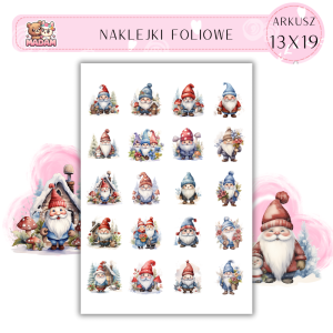 Naklejki Foliowe 13x19, Madam święta: Gnomy w świątecznych czapkach – świąteczny humor gwarantowany!