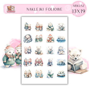 Naklejki Foliowe 13x19, Madam zima: Urocze niedźwiadki w zimowej scenerii – zimowa przygoda dla najmłodszych!