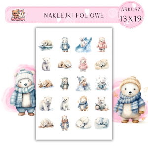 Naklejki Foliowe 13x19, Madam zima: Małe misie polarne – zimowe zabawy na lodzie!