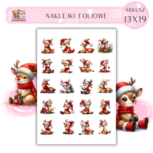 Naklejki Foliowe 13x19, Madam święta: Reniferki w akcji – świąteczna ekipa gotowa na start!
