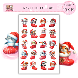 Naklejki Foliowe 13x19, Madam święta: Świąteczne skarpety – pełne niespodzianek i uśmiechów!