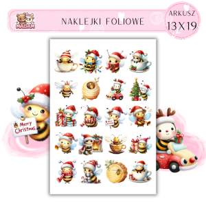 Naklejki Foliowe 13x19, Madam święta: Pszczółki w święta – słodka ekipa gotowa na zabawę!
