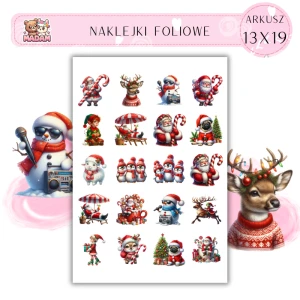 Naklejki Foliowe 13x19, Madam święta: Wesoła ferajna – Mikołaj, pingwiny i elfy w natarciu!