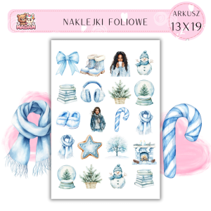 Naklejki Foliowe 13x19, Madam zima: Zimowy relaks – swetry, książki i kubek herbaty w mroźny wieczór!