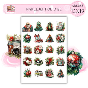 Naklejki Foliowe 13x19, Madam święta: Świąteczne retro – kiedy radio i bombki łączą siły!