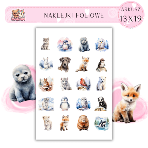 Naklejki Foliowe 13x19, Madam zima: Urocze zwierzaki – pingwin na straży świątecznej zabawy!