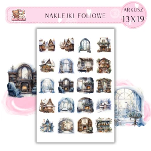 Naklejki Foliowe 13x19, Madam zima: Zimowe chatki – gdzie marzenia roztapiają śnieg!