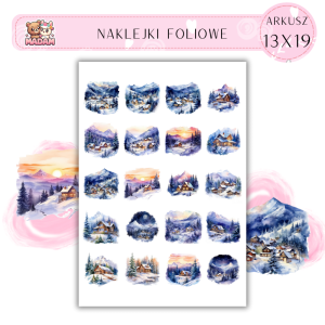Naklejki Foliowe 13x19, Madam święta: Śnieżne domki – ciepło kominka, chłód na zewnątrz!