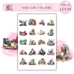 Naklejki Foliowe 13x19, Madam zima: Zimowe chwile – herbata, świeczki i spokojne wieczory!