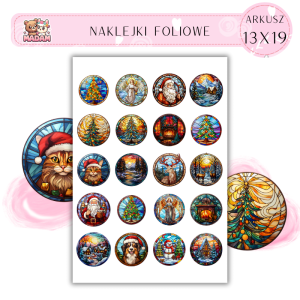 Naklejki Foliowe 13x19, Madam święta: Kolorowe witraże – świąteczna magia w każdym detalu!