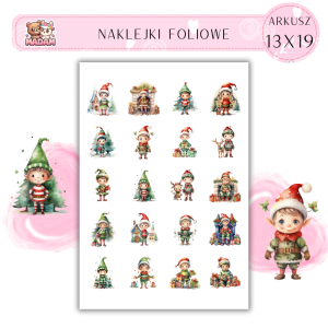 Naklejki Foliowe 13x19, Madam święta: Wesołe elfy – świąteczna drużyna w pełnej gotowości!