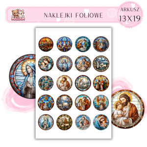 Naklejki Foliowe 13x19, Madam święta: Witrażowe opowieści – świąteczne sceny w kolorowych oknach!