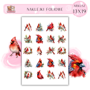 Naklejki Foliowe 13x19, Madam święta: Świąteczne kardynały – ptasie święta w pełnym rozkwicie!